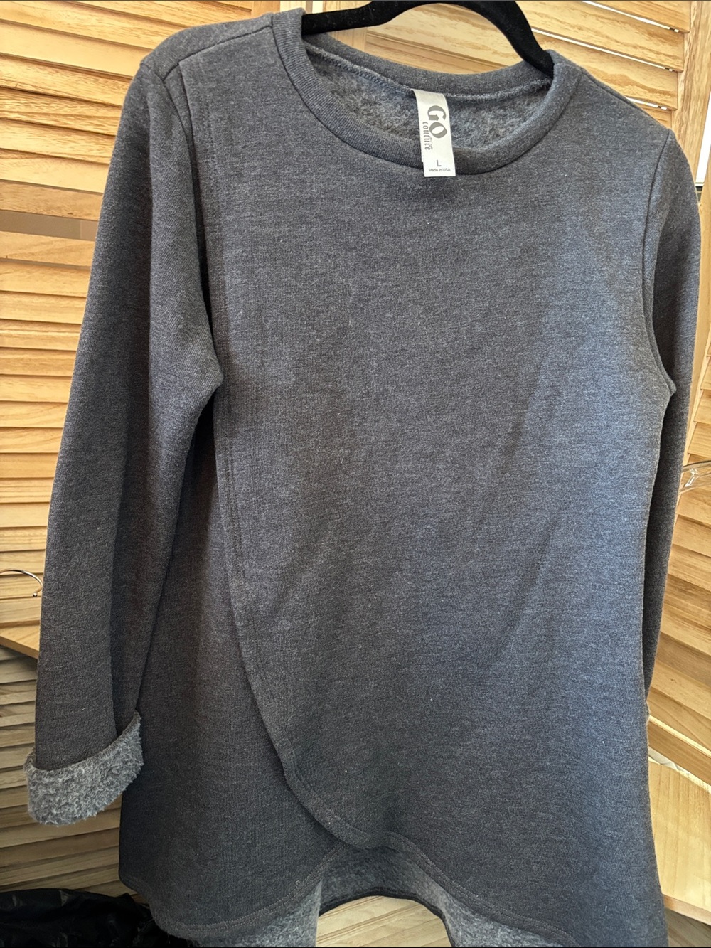 Go Couture Charcoal Crewneck Tunic Sweatshirt Large